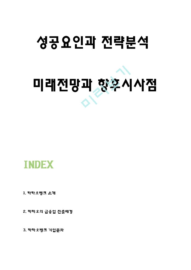 [경영경제] 카카오뱅크 마케팅전략과 SWOT,STP분석- 카카오뱅크 성공요인과 전략분석-  카카오뱅크 미래전망과 향후시사점.hwp